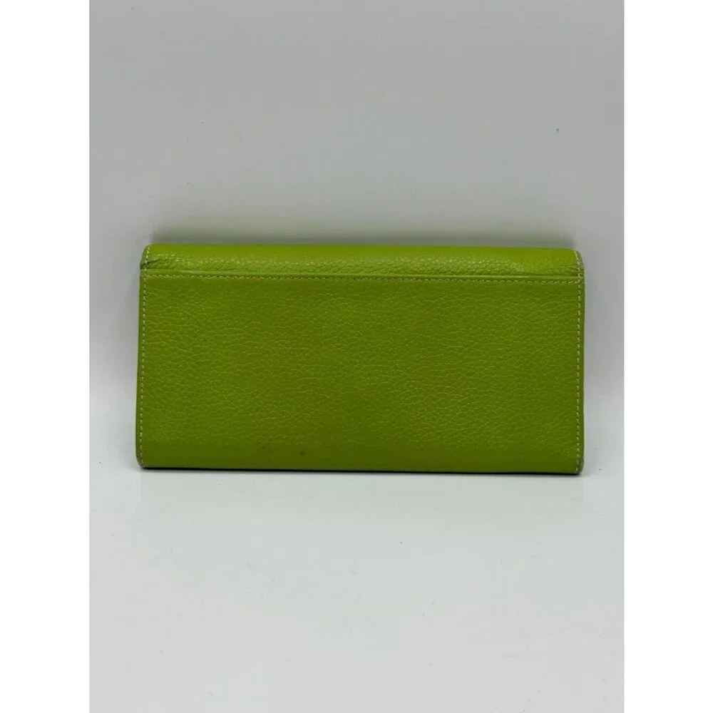 Tod's Lime Green Pebbled Leather Flap Wallet